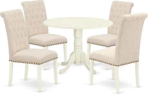 Vista 17 de East West Furniture DLBR3-BLK-17 - Juego de muebles de comedor de 3 piezas que contiene una mesa de comedor redonda con gotas y 2 sillas tapizadas