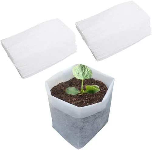 Vista 12 de Bolsas de cultivo de vivero Belit, 100 piezas de macetas de plántulas de tela, bolsa no tejida para semillas de plantas de jardinería, papa, flor