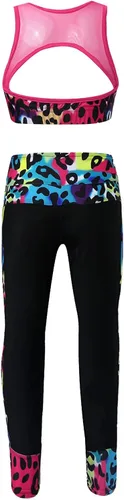 Vista 4 de JEATHA Conjunto de camiseta sin mangas con pantalones para niñas y niñas, para gimnasia, yoga, entrenamiento, ropa deportiva
