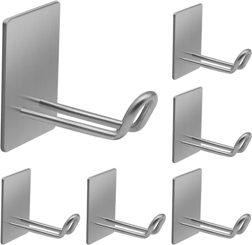 Vista 8 de Ganchos adhesivos, gancho de toalla de acero inoxidable, colgador adhesivo para cocina y puerta, ganchos de pared de baño para colgar toallas