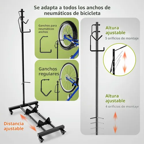 Vista 7 de Sttoraboks Soporte vertical de estacionamiento para bicicletas, altura ajustable para ruedas de 29 pulgadas, ahorro de espacio e independiente