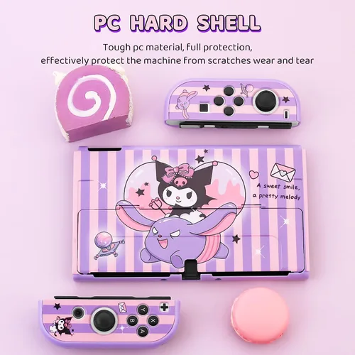 Vista 5 de HYPERCASE Cute Switch OLED Carrying Bag Purple Bunny for Console&Accessories, with Switch OLED Dockable Cover PC Hardshell, Screen Protector