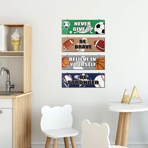 Vista 7 de 4 piezas Sport-Themen-Schlafzimmer-Dekoration, inspirierende Wandkunst, Dekoration, Baloncesto, Fußball, Béisbol, Deporte, Motivierender Spruch