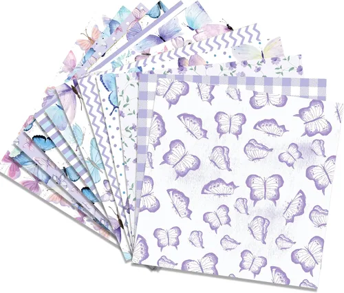 Vista 3 de 24 blocs de papel púrpura acuarela mariposa Scrapbook papel papel de doble cara con patrón de flores Bue para álbumes de recortes, bricolaje, fondo
