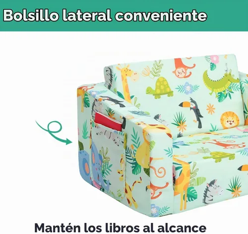 Vista 6 de Sofá plegable para niños 2 en 1 sofá convertible para niños a tumbona Animales (Animals)
