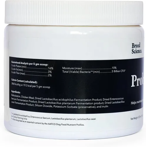 Vista 4 de Suplemento probiótico Breed Science para perros – 5.29 oz de prebióticos y cuatro cepas probióticas para la salud intestinal, apoyo digestivo