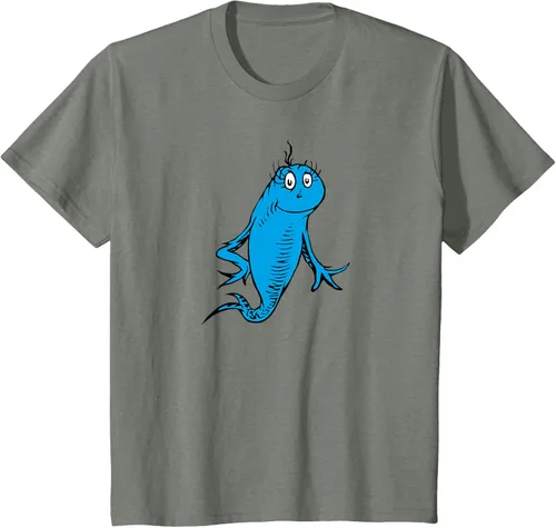 Vista 89 de Dr. Seuss Blue Fish Character - Camiseta con licencia oficial Negro