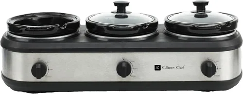 Vista 3 de CULINARY CHEF, triple olla de cocción lenta, servidor de buffet de 2.5 cuartos x 3 ollas, calentador de alimentos - Acero inoxidable