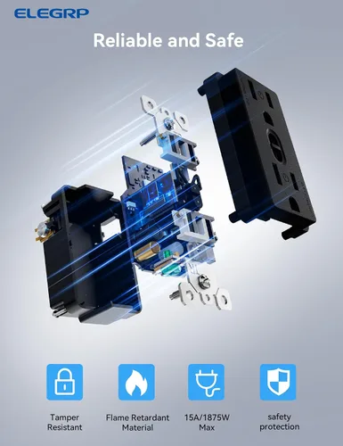Vista 5 de ELEGRP Enchufe inteligente, toma inteligente de pared compatible con Alexa y Google Assistant, receptáculo inteligente Wi-Fi de 2.4 GHz