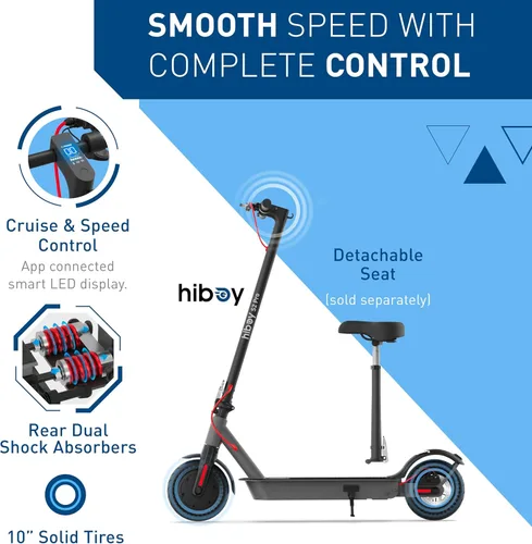 Vista 6 de Hiboy S2 Pro Electric Scooter, 500W Motor, 10" Solid Tires, 25 Miles Range 19 Mph Folding Commuter Electric Scooter for Adults with Double Braking