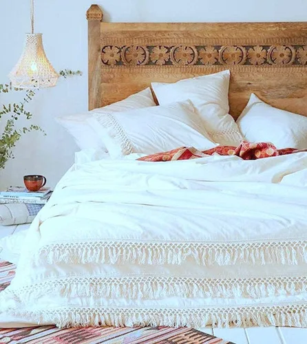 Vista 33 de Edredón hippie puro con borlas para dormitorio, manta bohemia con flecos indios, funda de edredón de algodón para mujer con fundas de almohada
