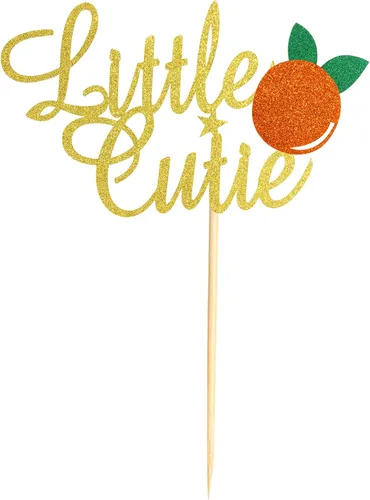 Vista 3 de Decoración de pastel Little Cutie con purpurina dorada y naranja para decoración de tartas con temática cítrica, baby shower, cumpleaños, pasteles