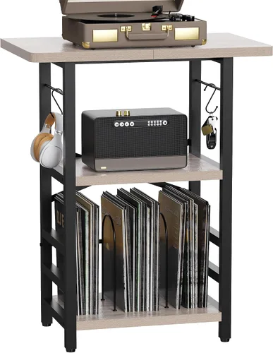 Vista 11 de YAKANJ Soporte para tocadiscos con escritorio extendido, mesa grande para tocadiscos con almacenamiento de vinilo, soporte para tocadiscos