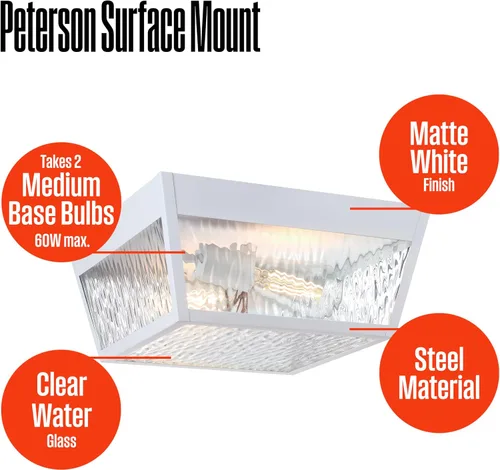 Vista 3 de Westinghouse Peterson - Lámpara de techo de montaje en superficie para exteriores, de 12 pulgadas, acabado blanco mate con vidrio de agua
