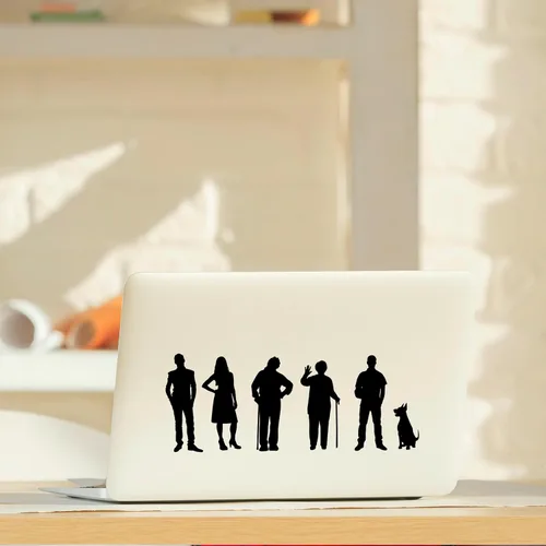 Vista 2 de Adhesivos firmados para coche familiar con padres, hija, hijo, perro, figura, familia, con miembros de la familia de pie con su mascota, lindas
