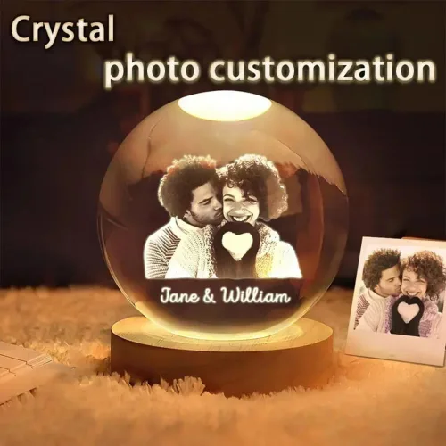 Vista 2 de Luz nocturna LED de bola de cristal personalizada, decoración de fotos personalizada para dormitorio y oficina, regalo para bodas, padres, mascotas