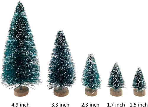 Vista 2 de 36 piezas de mini árboles de Navidad artificiales de plástico de sisal para botellas, árboles de nieve con base de madera para Navidad, hogar
