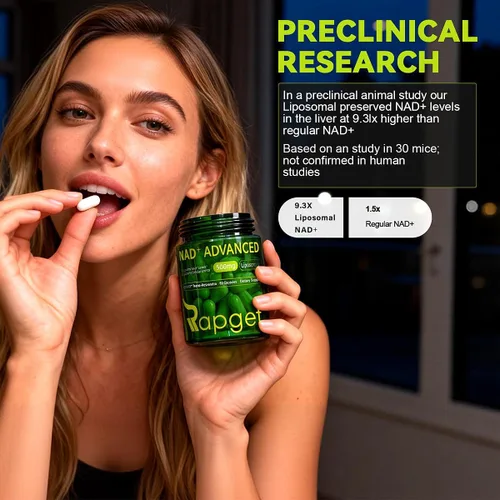 Vista 2 de RAPGET Suplemento liposomal NAD + Resveratrol - Suplemento NMN alternativo de alta pureza NAD + Suplemento para energía - Apoyo a la salud celular
