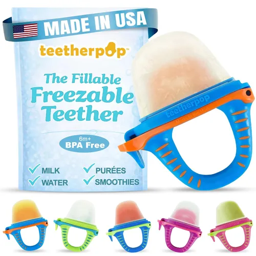Vista 19 de Teetherpop Mordedor de silicona rellenable para bebés – Moldes de paletas de leche materna para la dentición con ranuras antiderrame – Mordedores