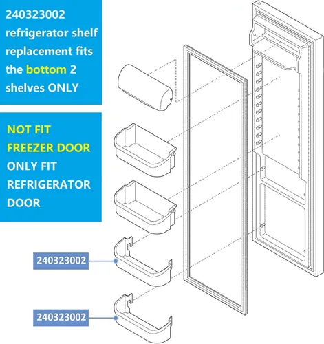 Vista 6 de MEJORADO Paquete de 2 240323002 Estante de Bandeja de Puerta de Refrigerador Compatible con Frigidaire y Kenmore los 2 Estantes Inferiores