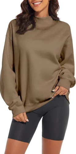 Vista 2 de MISSACTIVER Sudadera de gran tamaño con cuello de tortuga para mujer, manga larga, cuello de hombro caído, suéter sólido