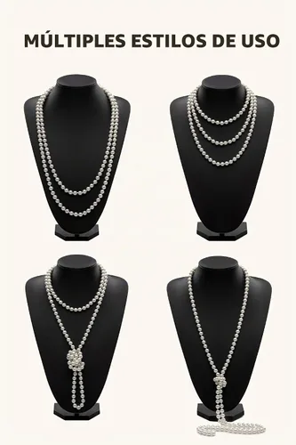 Vista 7 de BABEYOND - Accesorios estilo 1920s, Set de accesorios para disfraz Gatsby de los años 20s, diadema Flapper, collar de perlas, guantes, soporte