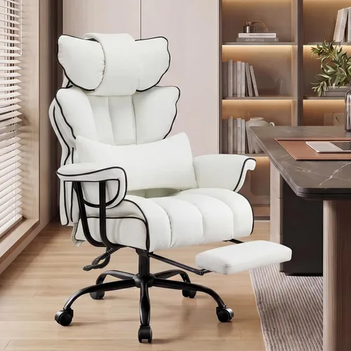 Vista 10 de Silla de oficina ejecutiva reclinable grande y alta, cuero Negro