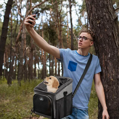 Vista 5 de Lixada Cesta de bicicleta para perros plegable y extraíble de 12 x 10.2 x 13.8 pulgadas con cubierta impermeable, mochila multifuncional para perros