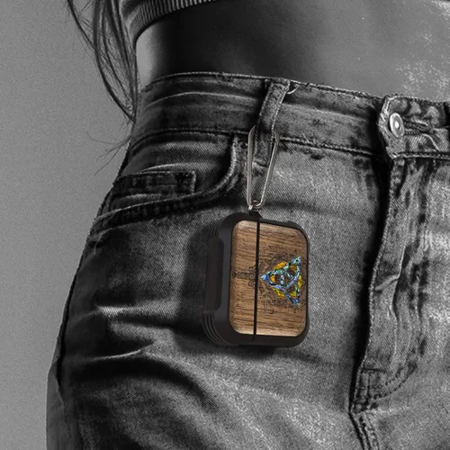 Vista 22 de Carveit Funda de madera para AirPods Pro de 2ª/1ª generación, grabado artístico de madera e incrustación hecha a mano, cubierta de TPU a prueba