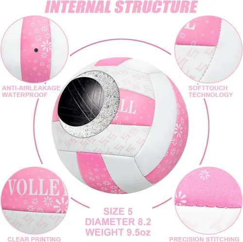 Vista 2 de Pelota de voleibol rosa y morado, tamaño 5, tamaño oficial con bomba para mujeres, niñas, hombres, jóvenes, adolescentes y adultos, pelota