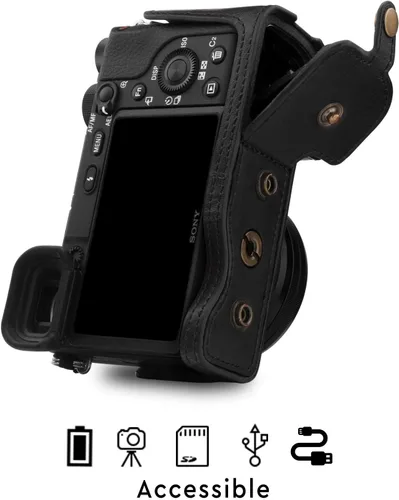 Vista 4 de MegaGear MG1651 Ever Ready Funda de piel para cámara Compatible con Sony Alpha A6400 (16-50mm) - Negro