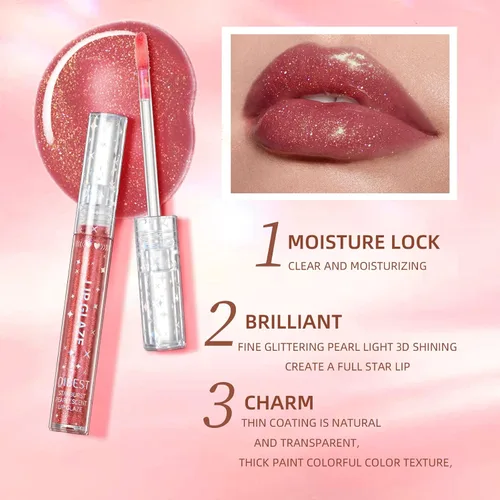 Vista 3 de Brillo de labios para niñas, brillos de labios brillantes para niñas, adolescentes y mujeres, Brillo almibarado Acabado brillante Larga