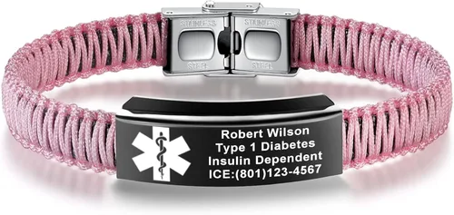 Vista 24 de Pulseras de alerta médica para mujeres Pulseras de identificación médica personalizables para hombres, niñas y niños Pulseras médicas trenzadas