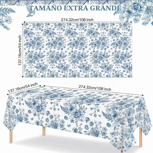 Vista 2 de Tiamon 1 mantel de plástico floral azul de 54 x 108 pulgadas