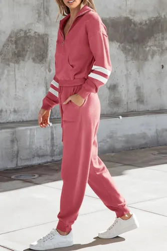 Vista 61 de PRETTYGARDEN Conjunto de suéter de 2 piezas para mujer, sudadera con cremallera, pantalones deportivos, ropa casual