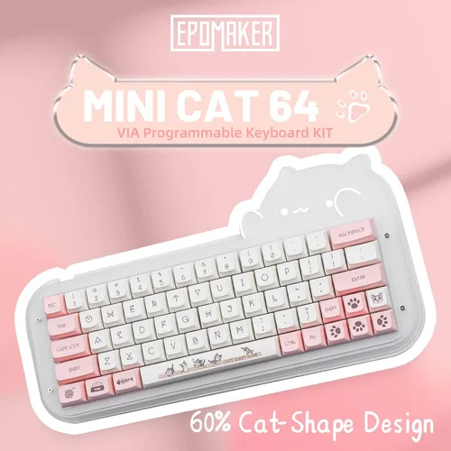 Vista 5 de EPOMAKER Mini Cat 64 60 intercambiable en caliente VIA programable RGB con cable kit de teclado mecánico para juegos DIY con estabilizadores