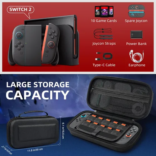 Vista 3 de TiMOVO Carrying Case for Nintendo Switch 2 (2025), Large Capacity Protective Hard Shell Portable Travel Case Pouch for Switch 2, with 10 Game Card