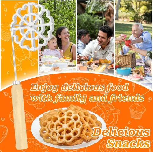 Vista 5 de Molde para bunuelos con mango de madera, molde de aluminio para hacer galletas, rosetón desmontable, herramienta de bunuelos para galletas, molde 2