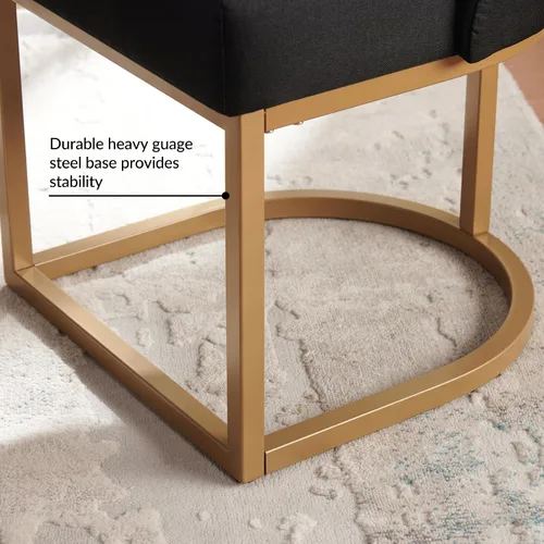 Vista 9 de Leick Home 214536 Barrelback Silla de comedor con base de metal, juego de 2, para comedor, asiento moderno de lino negro y base de metal dorado