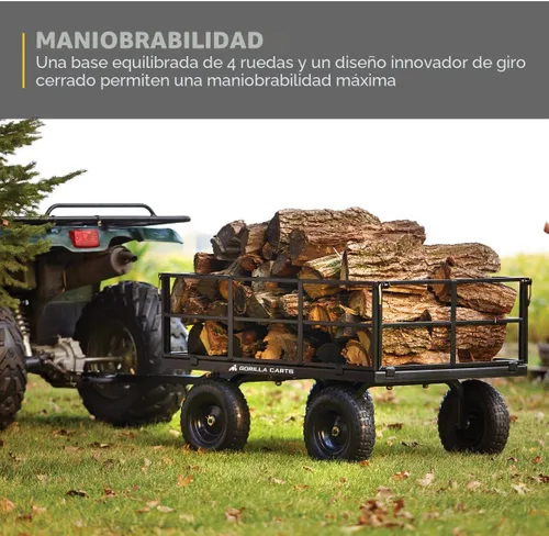 Vista 5 de Carro utilitario Gorilla Carts resistente de acero con lados desmontables y neumáticos de 13 pulgadas con capacidad de 1200 lb, Negro