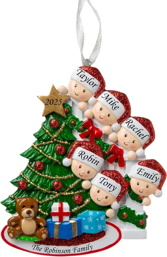 Vista 7 de Adorno de Navidad Familiar 2025 – Adorno Personalizado para Familias – Adorno Familiar Personalizado que Se Asoma – Decoración de Árbol Navideño