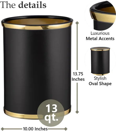 Vista 5 de Kraftware Sophisticates Cesta de Basura de Latón Negro/Dorado Pulido con Bandas de 3/4 Pulgadas y Protector de Latón