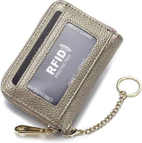 Vista 12 de Tapp Collections Tarjetero RFID para tarjetas de crédito, cartera pequeña de cuero con cremallera para tarjetas con ventana de identificación