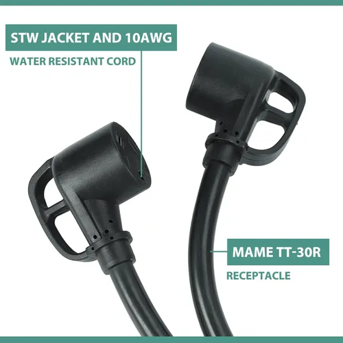 Vista 3 de Enchufe macho de 50 amperios 14-50P a dos 30 amperios TT-30R hembra RV Y cable adaptador con mango de agarre para caravana, remolque, cámper