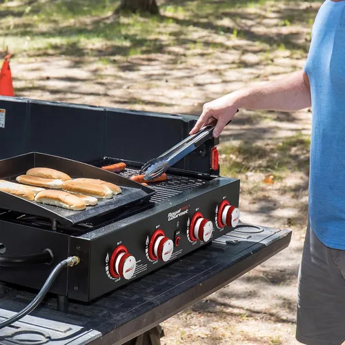 Vista 10 de Royal Gourmet GD4002T Combo de Parrilla y Plancha Tailgater de 4 Quemadores, Parrilla Portátil de Gas Propano de Superficie Plana con Salida