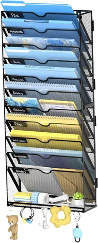 Vista 9 de SUPEASY Organizador de archivos de pared de 10 niveles con ganchos Negro