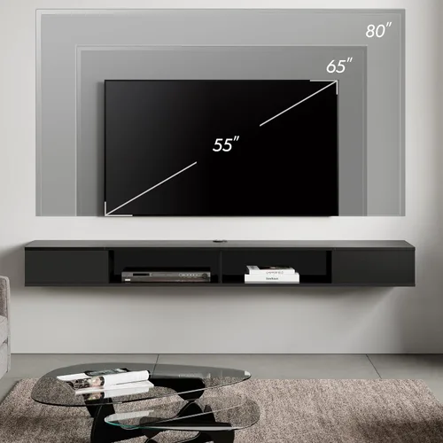 Vista 4 de WAMPAT Centro de entretenimiento flotante para TV de 80 pulgadas, soporte de TV montado en la pared con luz LED, estante de TV flotante debajo