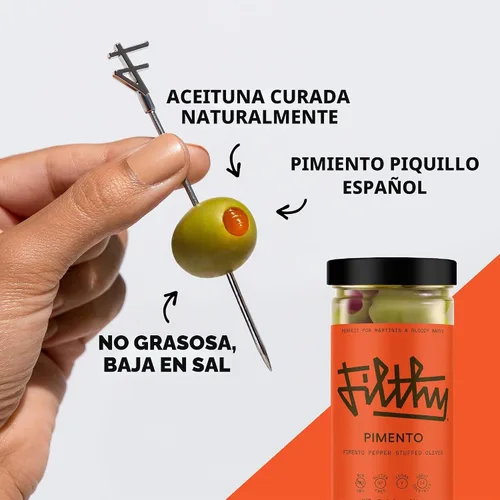 Vista 4 de Filthy Pimento - Aceitunas rellenas, guarnición de cóctel premium, tarro
