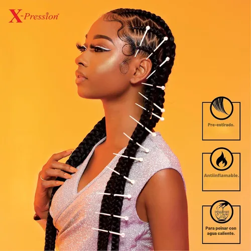 Vista 6 de Sensationnel X-Pression - Trenzas sintéticas prestiradas, 3 unidades, 58 pulgadas, negro azabache 1 Cabello trenzado, Kanekalon, ignífugo