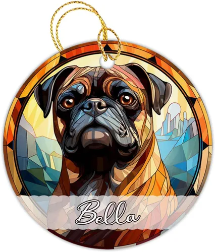 Vista 30 de Amstaff - Adornos personalizados para perros Amstaff para árbol de Navidad con nombre, adorno estilo vitral para perros, regalos para amantes